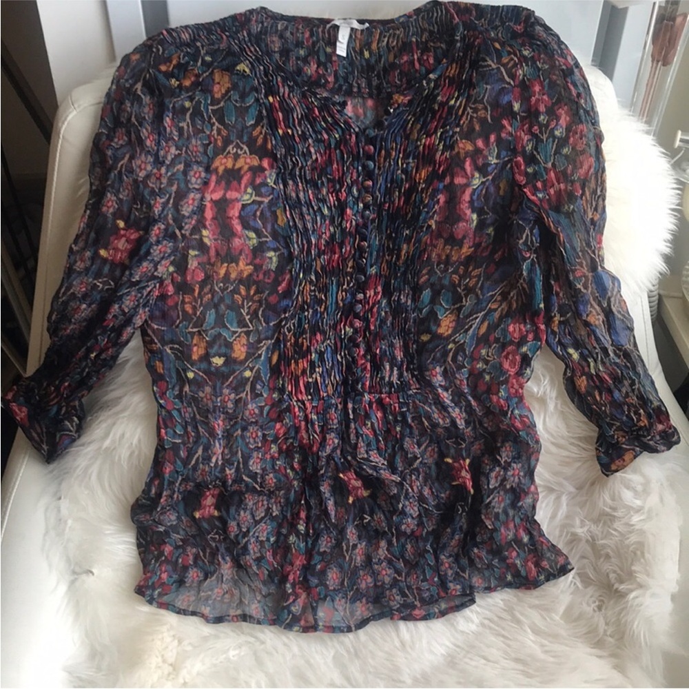 NWOT Joie sheer floral button up top small